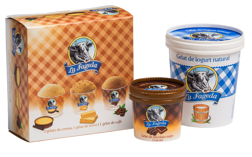 Productos de La Fageda yogures, mermeladas y helados.